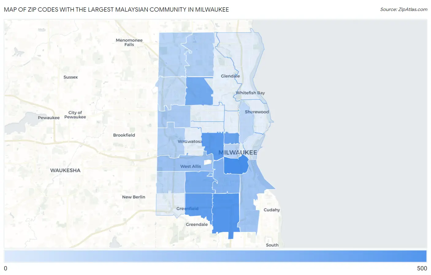 Zip Codes with the Largest Malaysian Community in Milwaukee Map