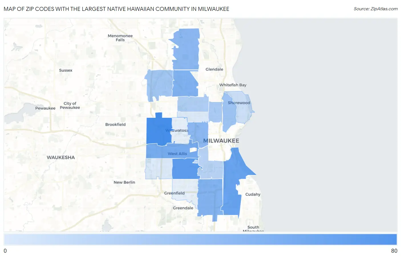 Zip Codes with the Largest Native Hawaiian Community in Milwaukee Map