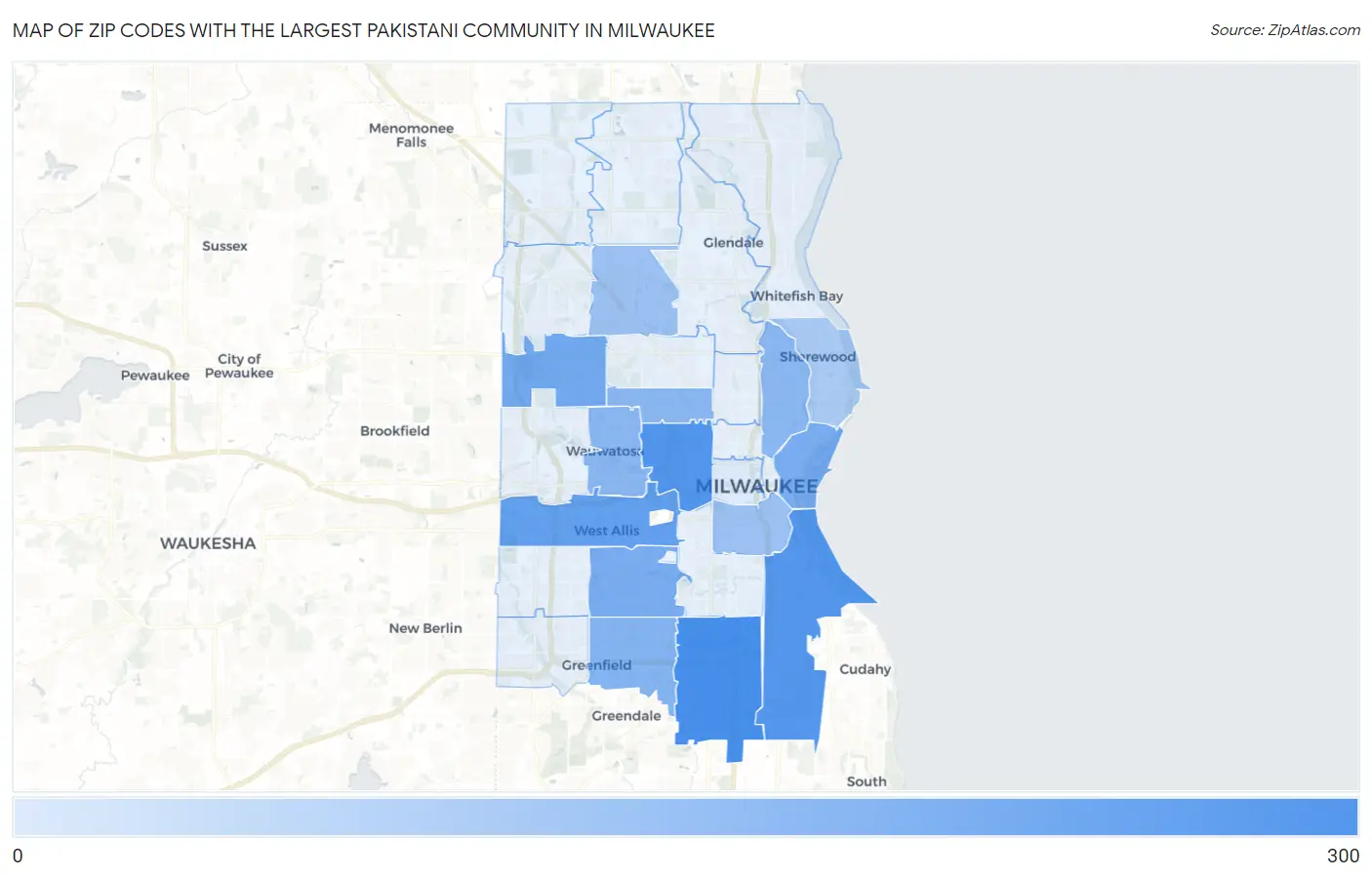 Zip Codes with the Largest Pakistani Community in Milwaukee Map
