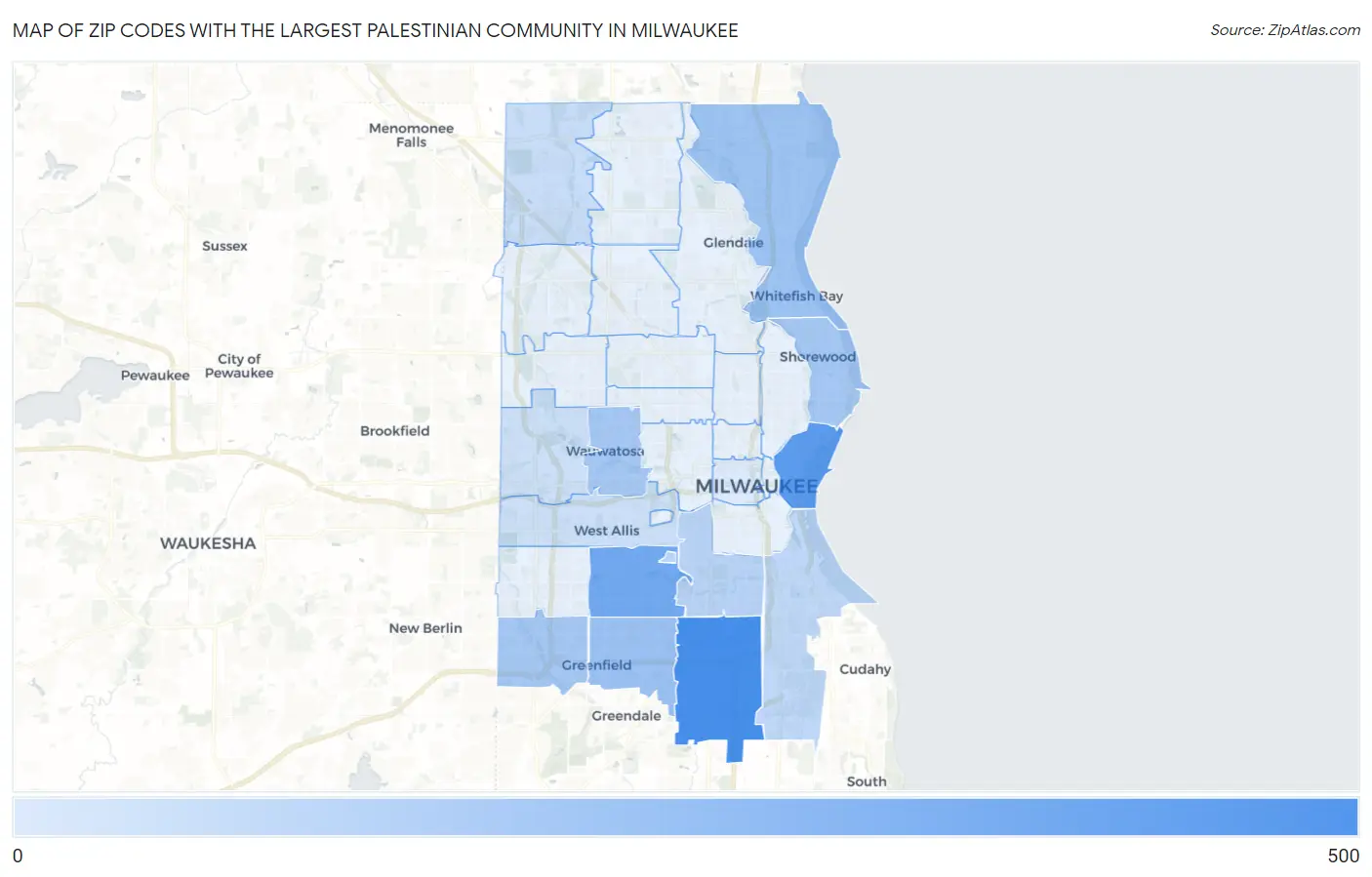 Zip Codes with the Largest Palestinian Community in Milwaukee Map