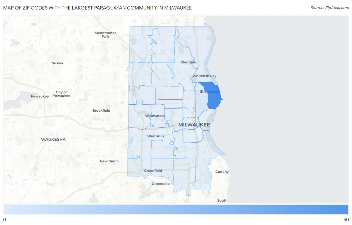 Zip Codes with the Largest Paraguayan Community in Milwaukee Map