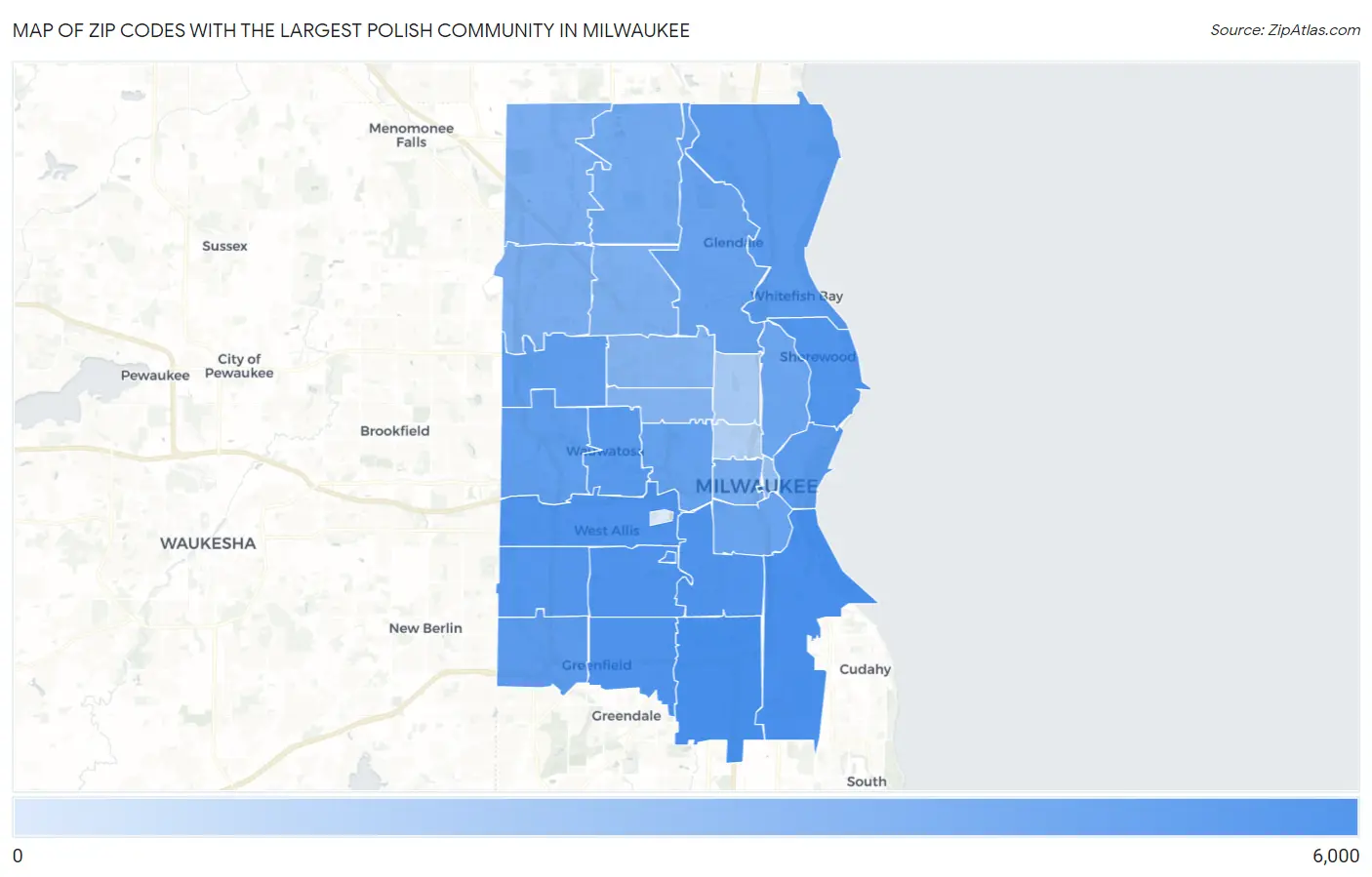 Zip Codes with the Largest Polish Community in Milwaukee Map