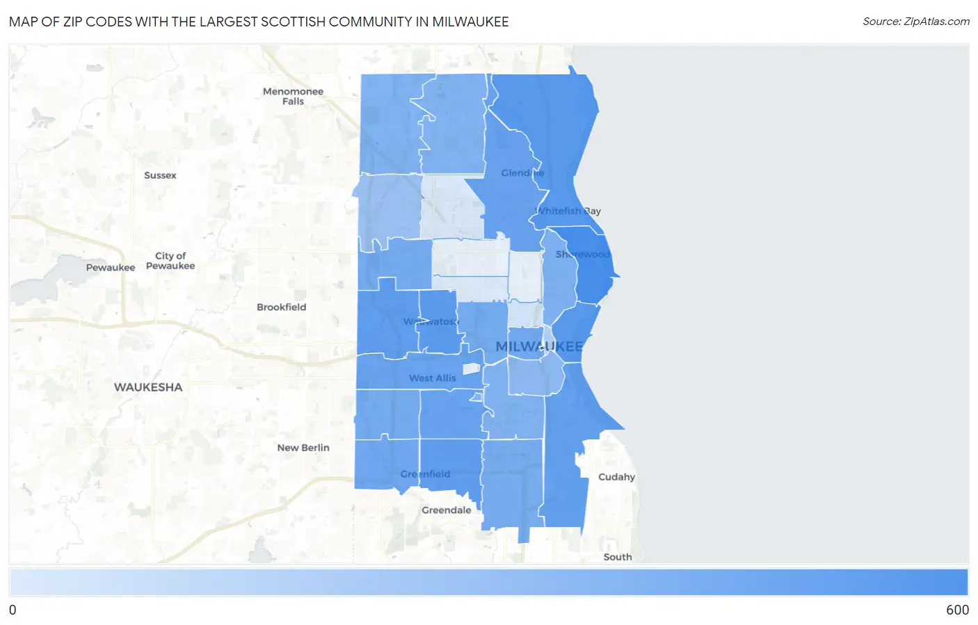 Zip Codes with the Largest Scottish Community in Milwaukee Map