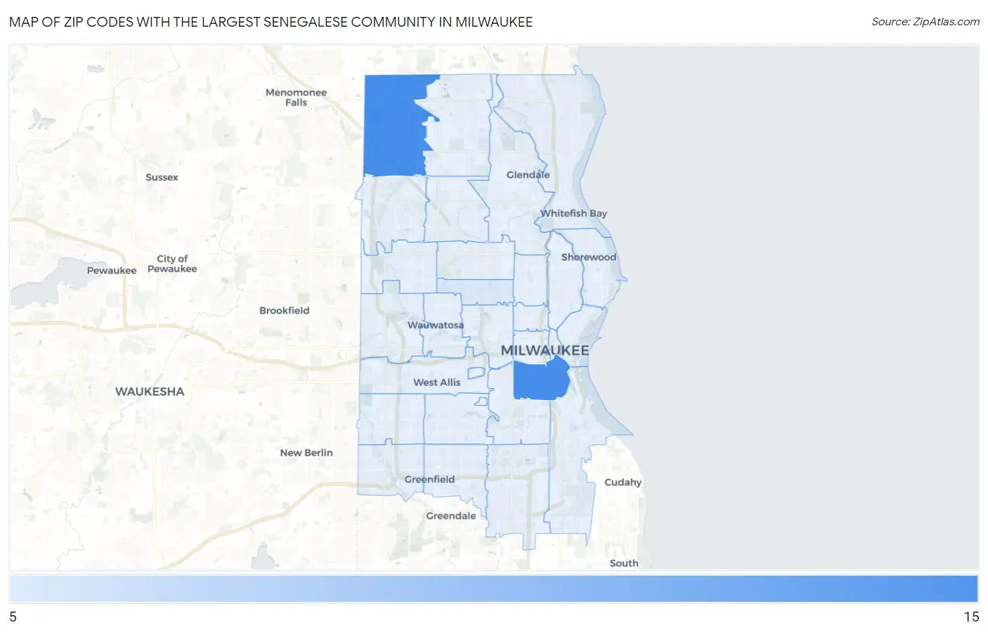 Zip Codes with the Largest Senegalese Community in Milwaukee Map