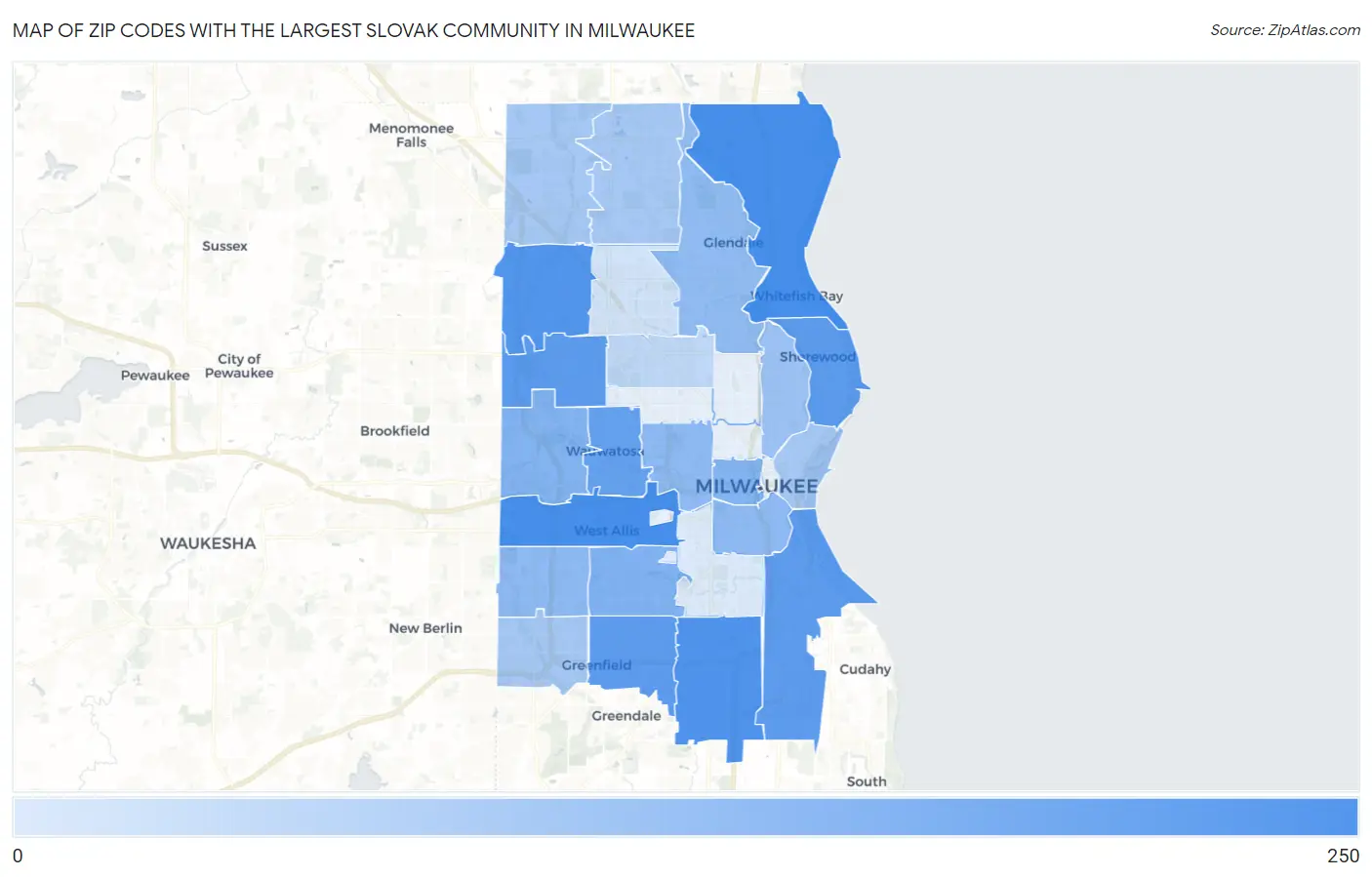 Zip Codes with the Largest Slovak Community in Milwaukee Map