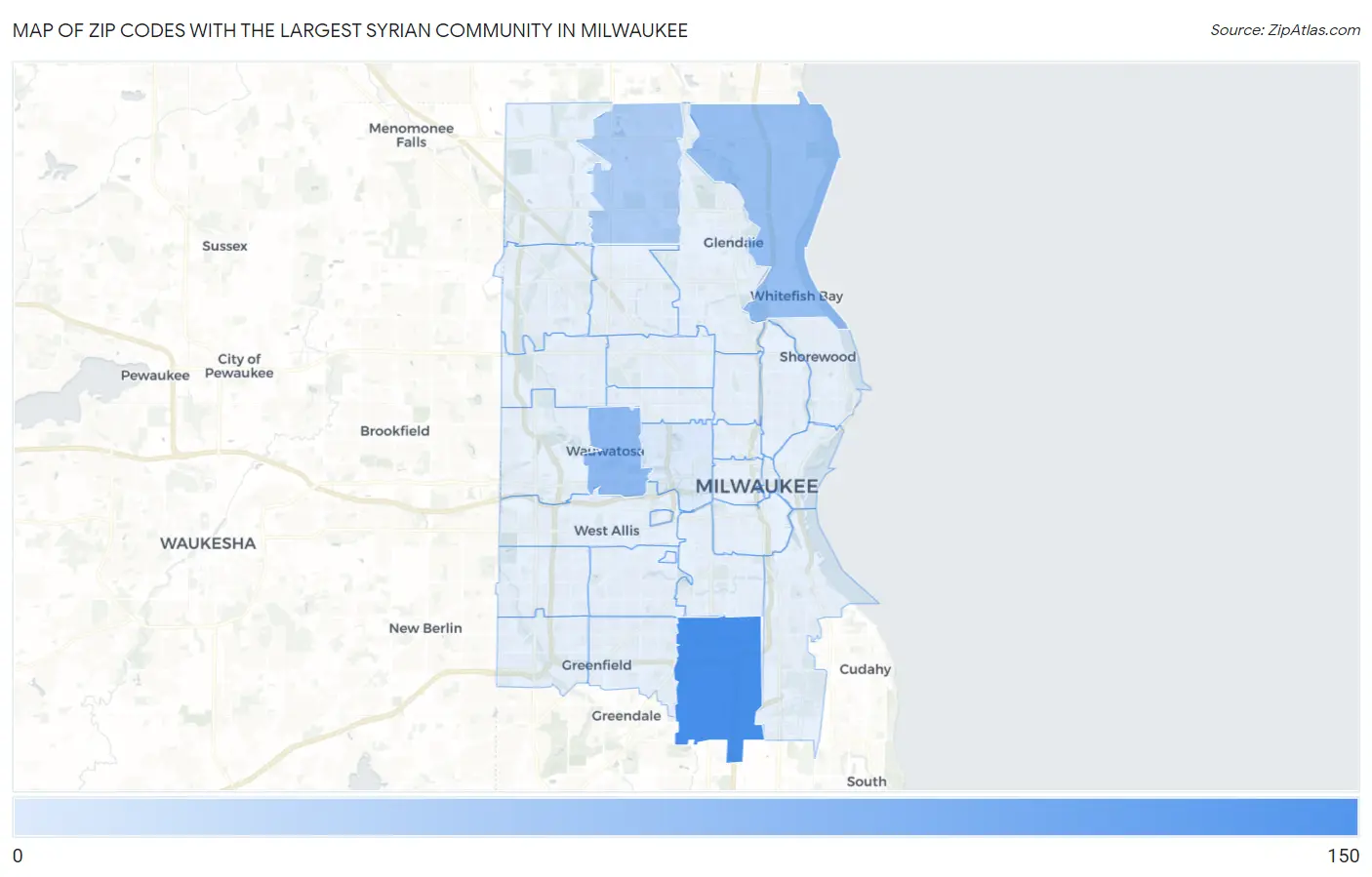 Zip Codes with the Largest Syrian Community in Milwaukee Map
