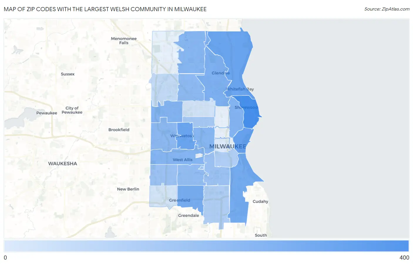 Zip Codes with the Largest Welsh Community in Milwaukee Map