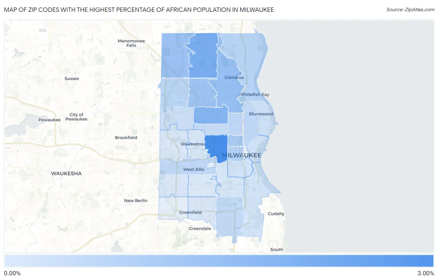 Zip Codes with the Highest Percentage of African Population in Milwaukee Map