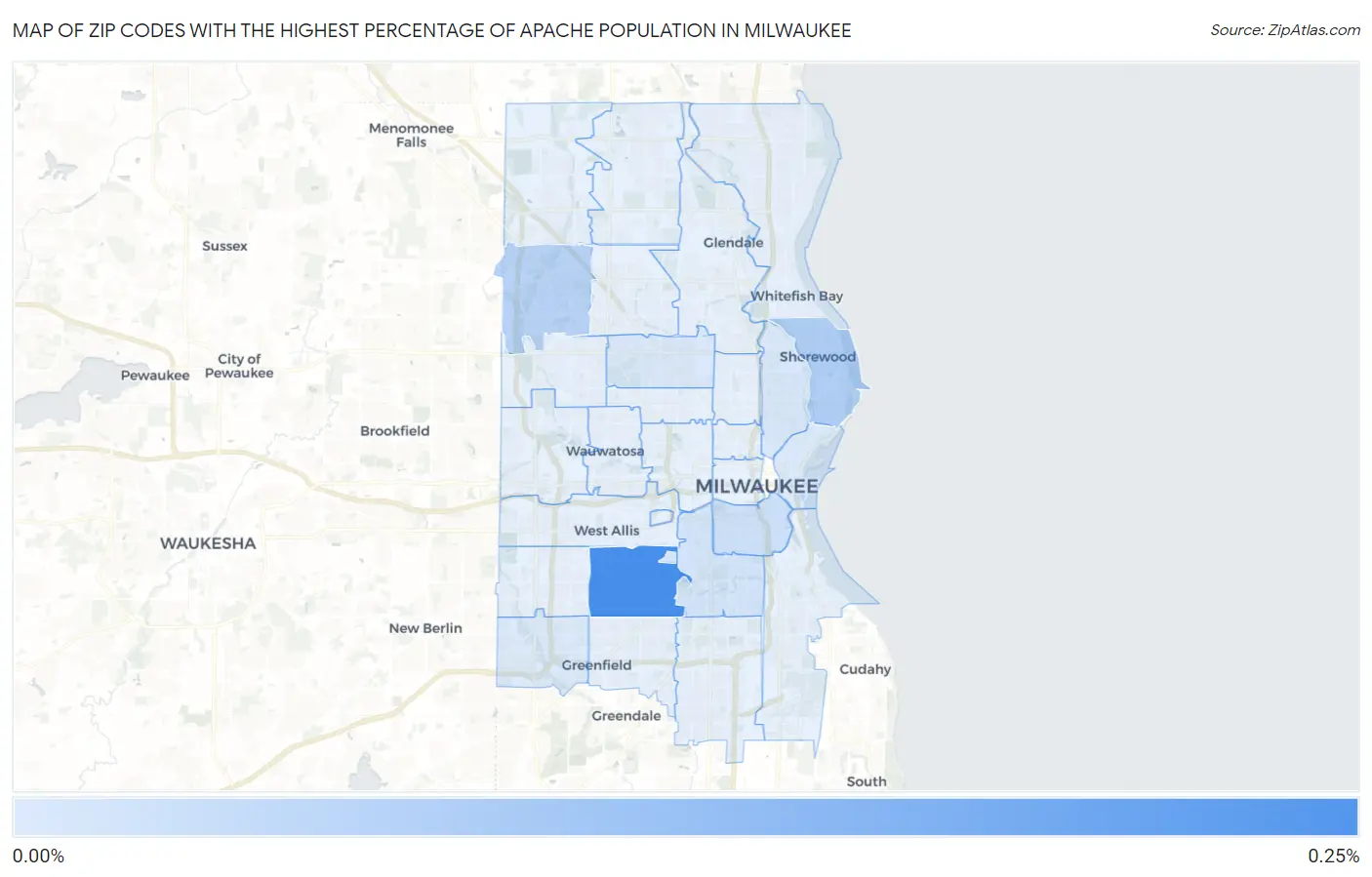 Zip Codes with the Highest Percentage of Apache Population in Milwaukee Map