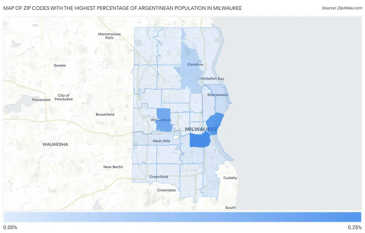 Zip Codes with the Highest Percentage of Argentinean Population in Milwaukee Map