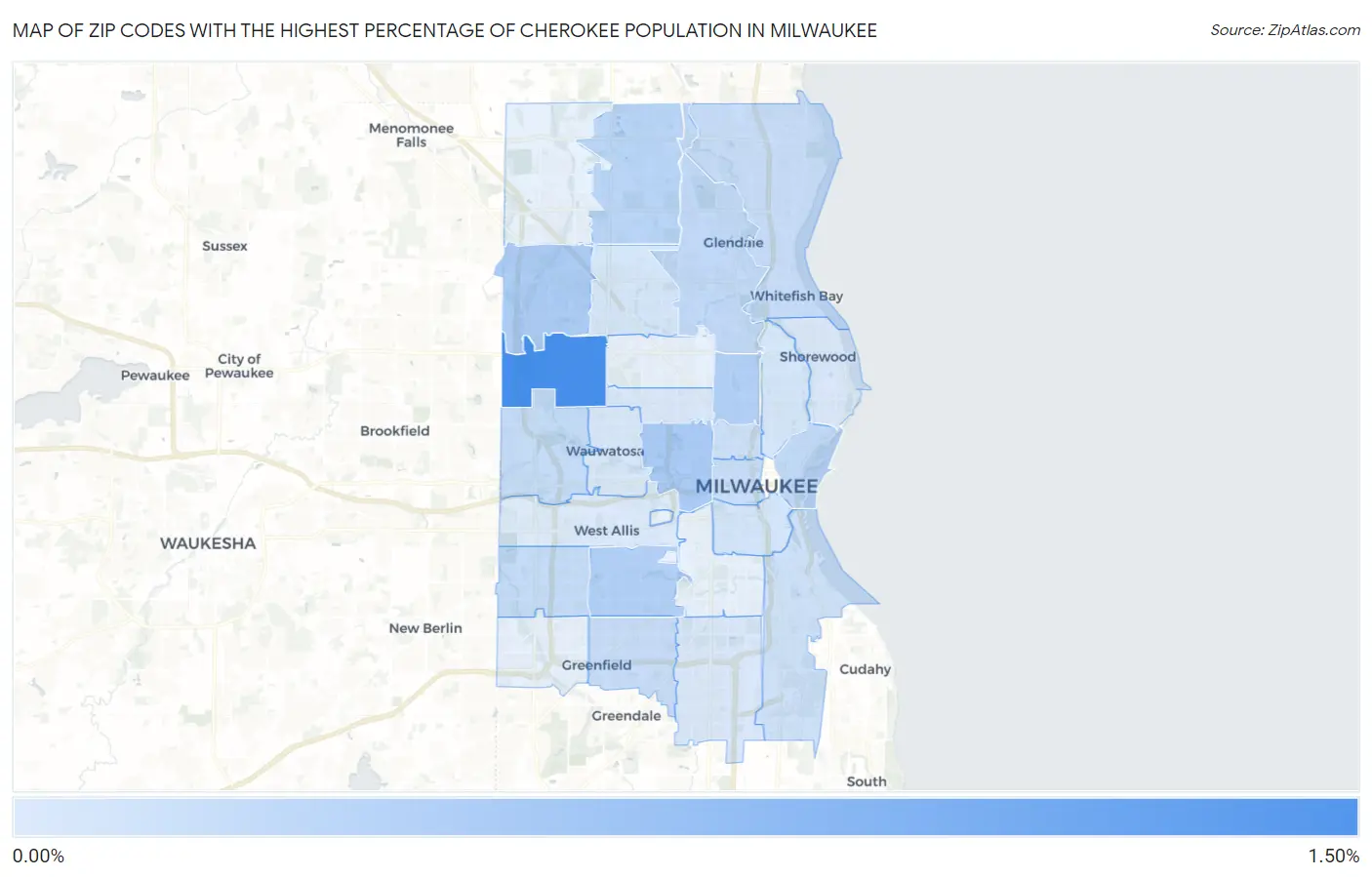 Zip Codes with the Highest Percentage of Cherokee Population in Milwaukee Map