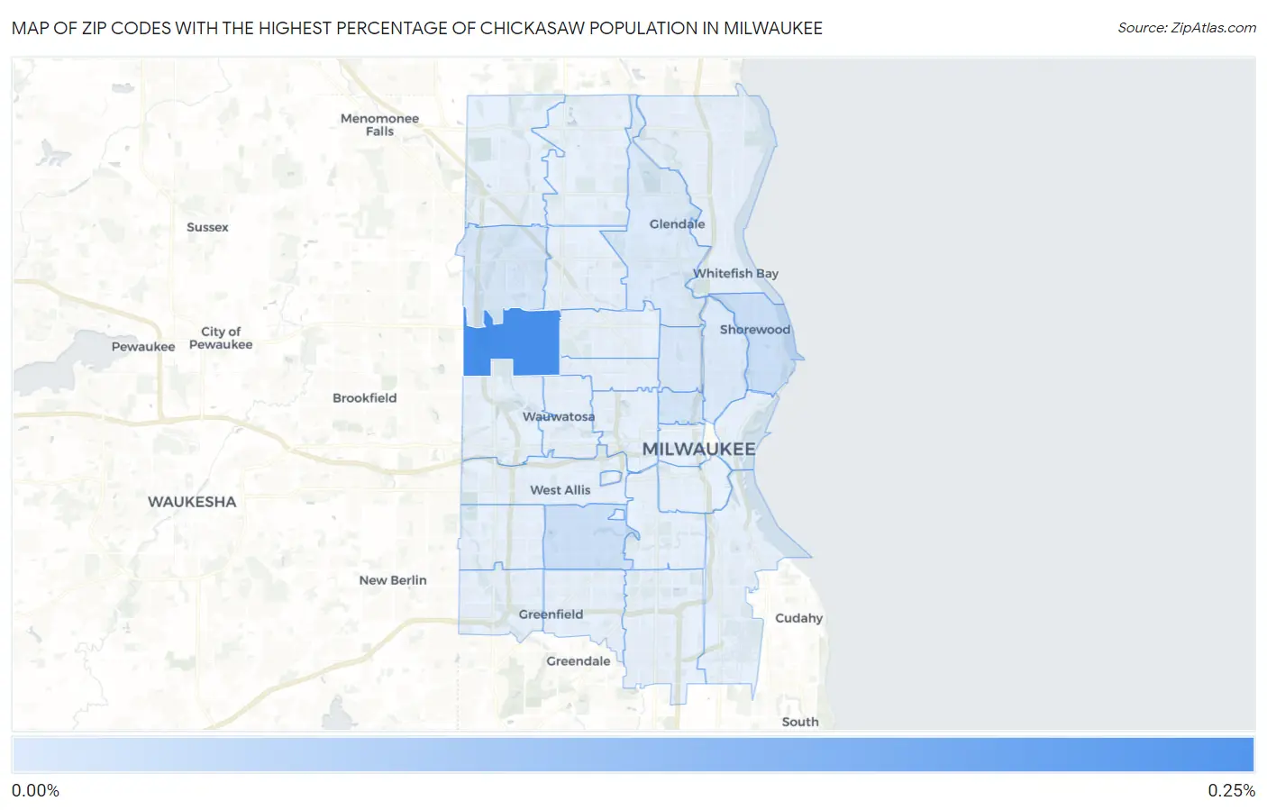 Zip Codes with the Highest Percentage of Chickasaw Population in Milwaukee Map