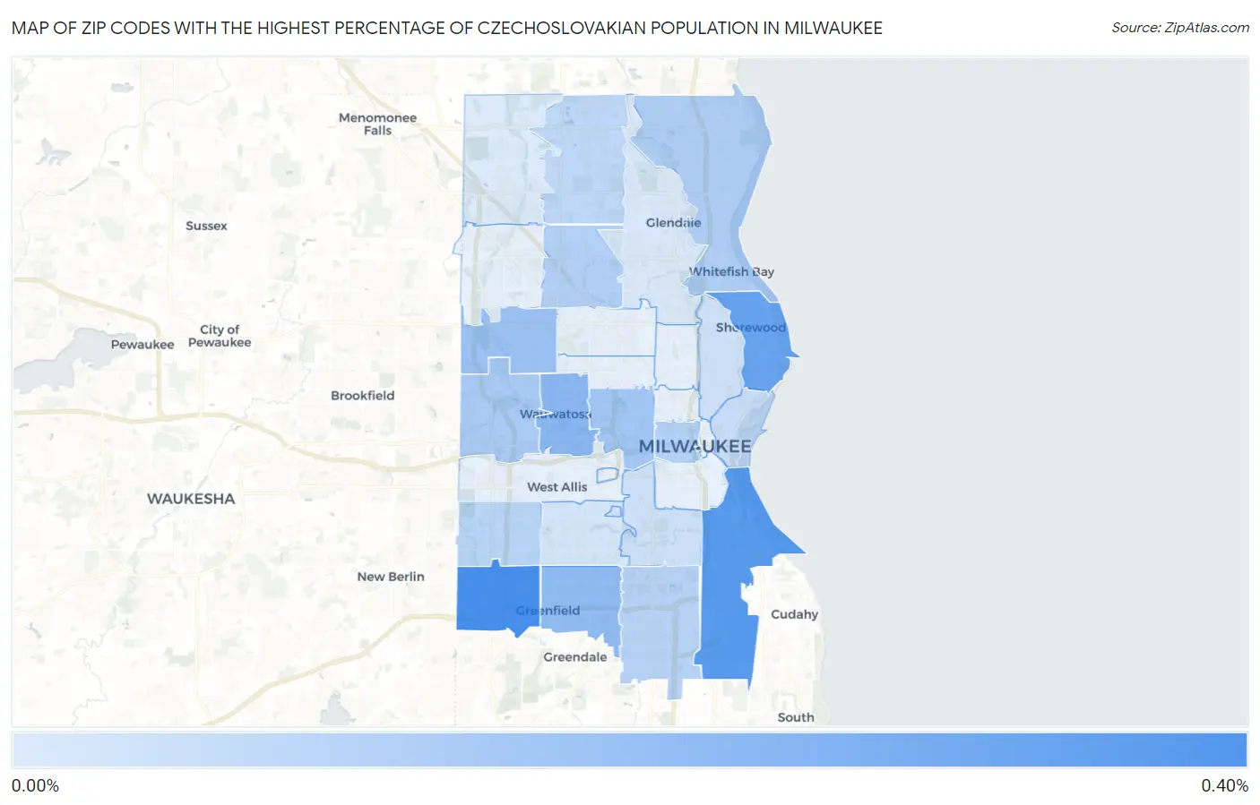 Zip Codes with the Highest Percentage of Czechoslovakian Population in Milwaukee Map