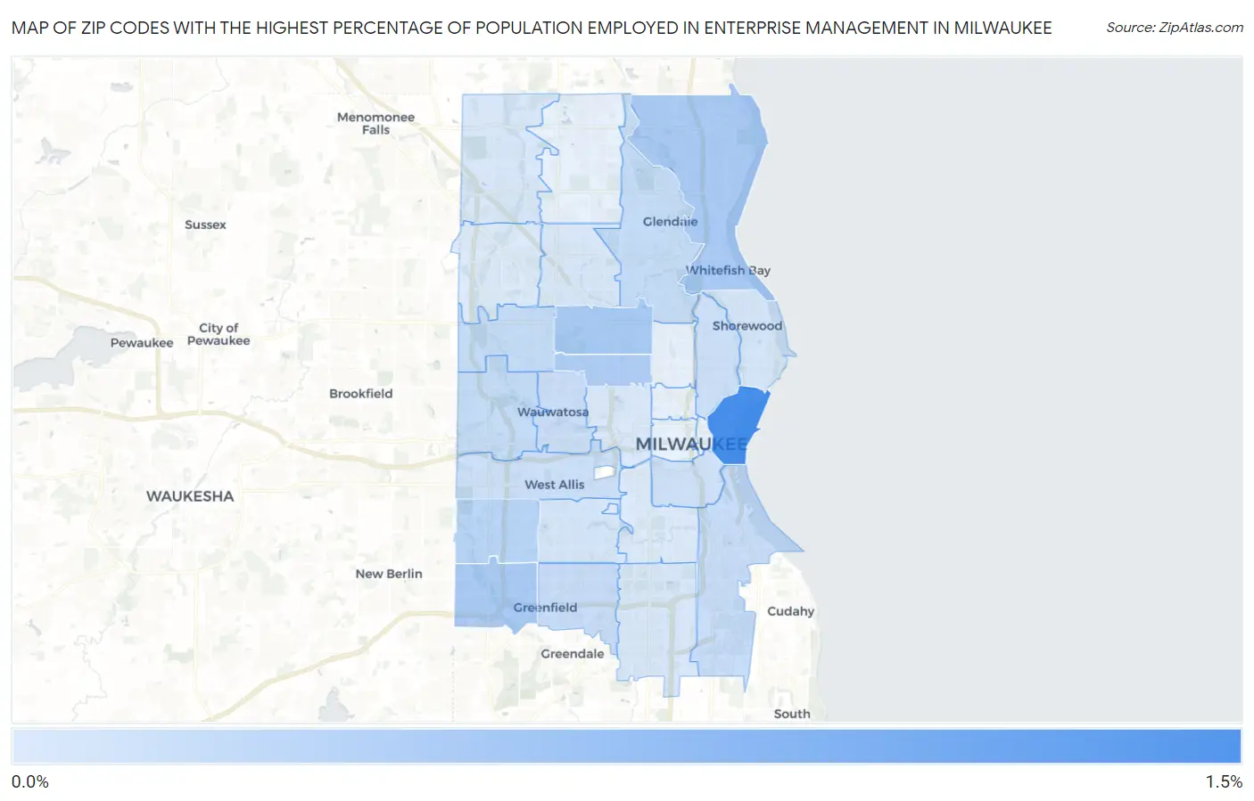 Zip Codes with the Highest Percentage of Population Employed in Enterprise Management in Milwaukee Map