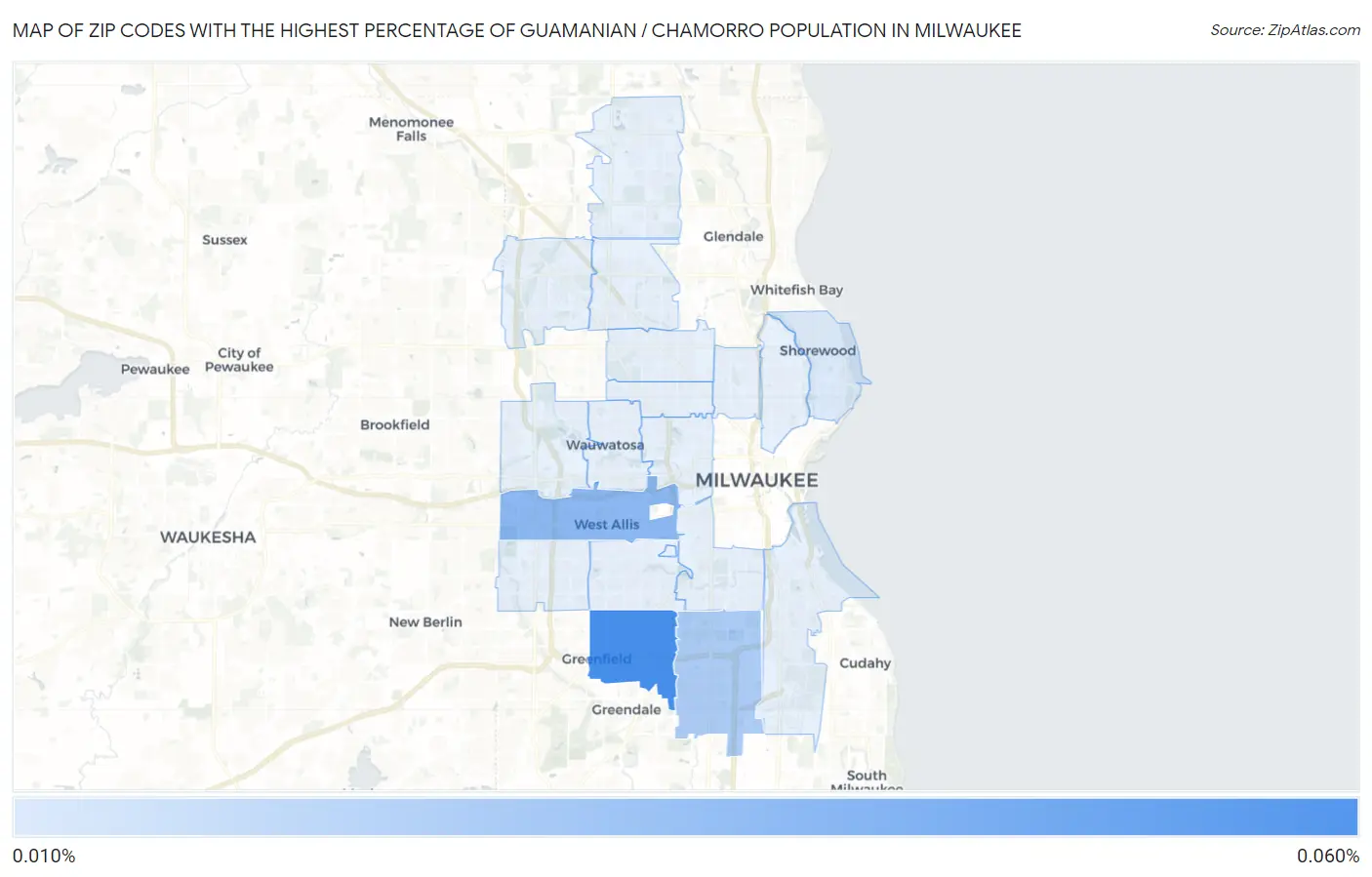 Zip Codes with the Highest Percentage of Guamanian / Chamorro Population in Milwaukee Map