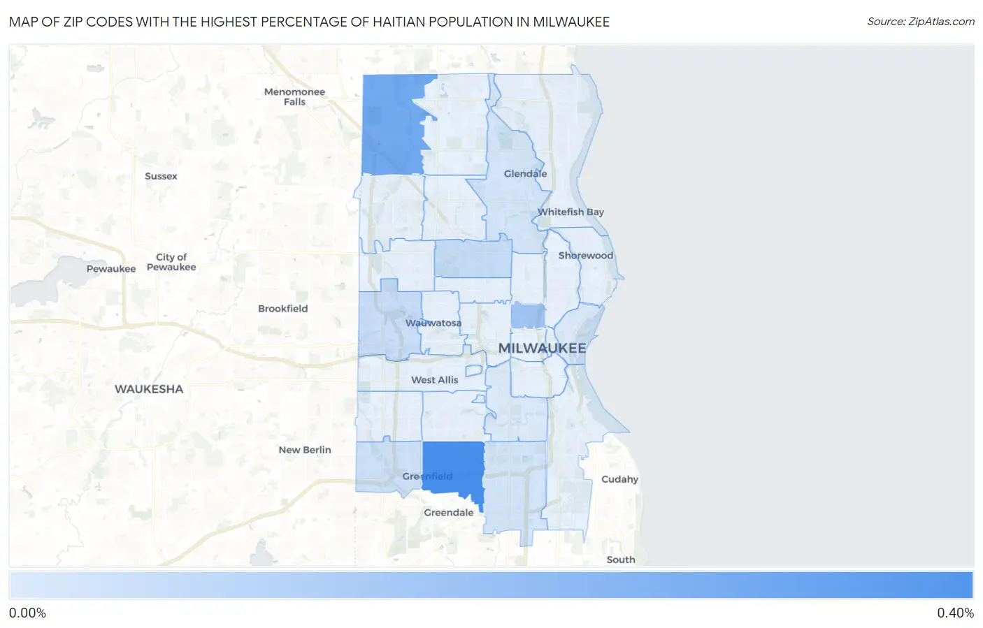 Zip Codes with the Highest Percentage of Haitian Population in Milwaukee Map