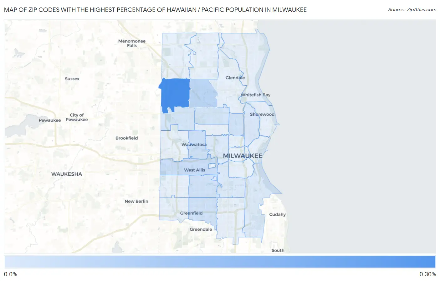 Zip Codes with the Highest Percentage of Hawaiian / Pacific Population in Milwaukee Map