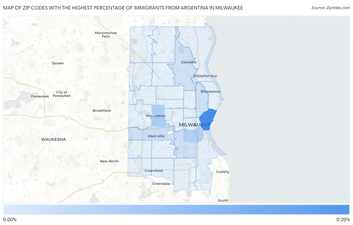 Zip Codes with the Highest Percentage of Immigrants from Argentina in Milwaukee Map