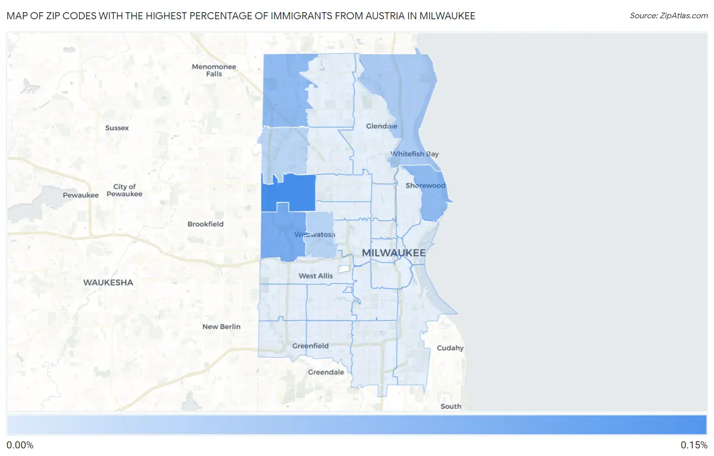 Zip Codes with the Highest Percentage of Immigrants from Austria in Milwaukee Map