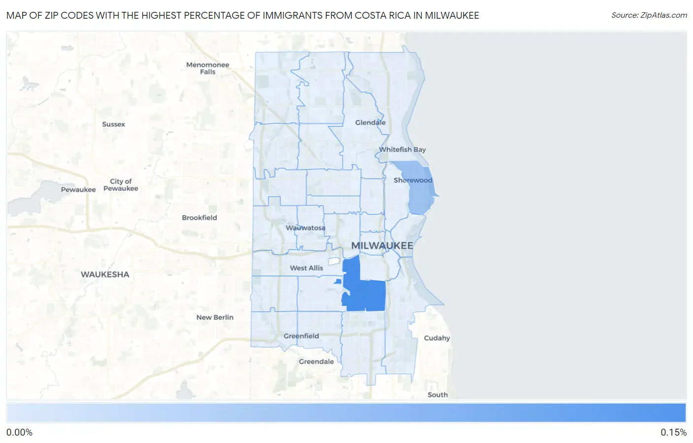 Zip Codes with the Highest Percentage of Immigrants from Costa Rica in Milwaukee Map