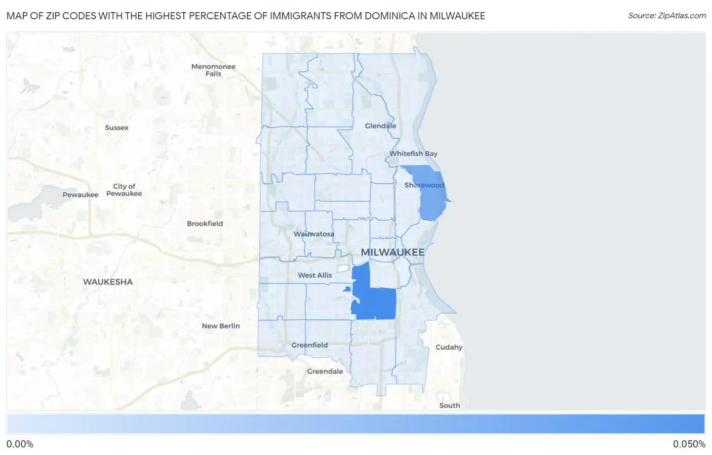 Zip Codes with the Highest Percentage of Immigrants from Dominica in Milwaukee Map