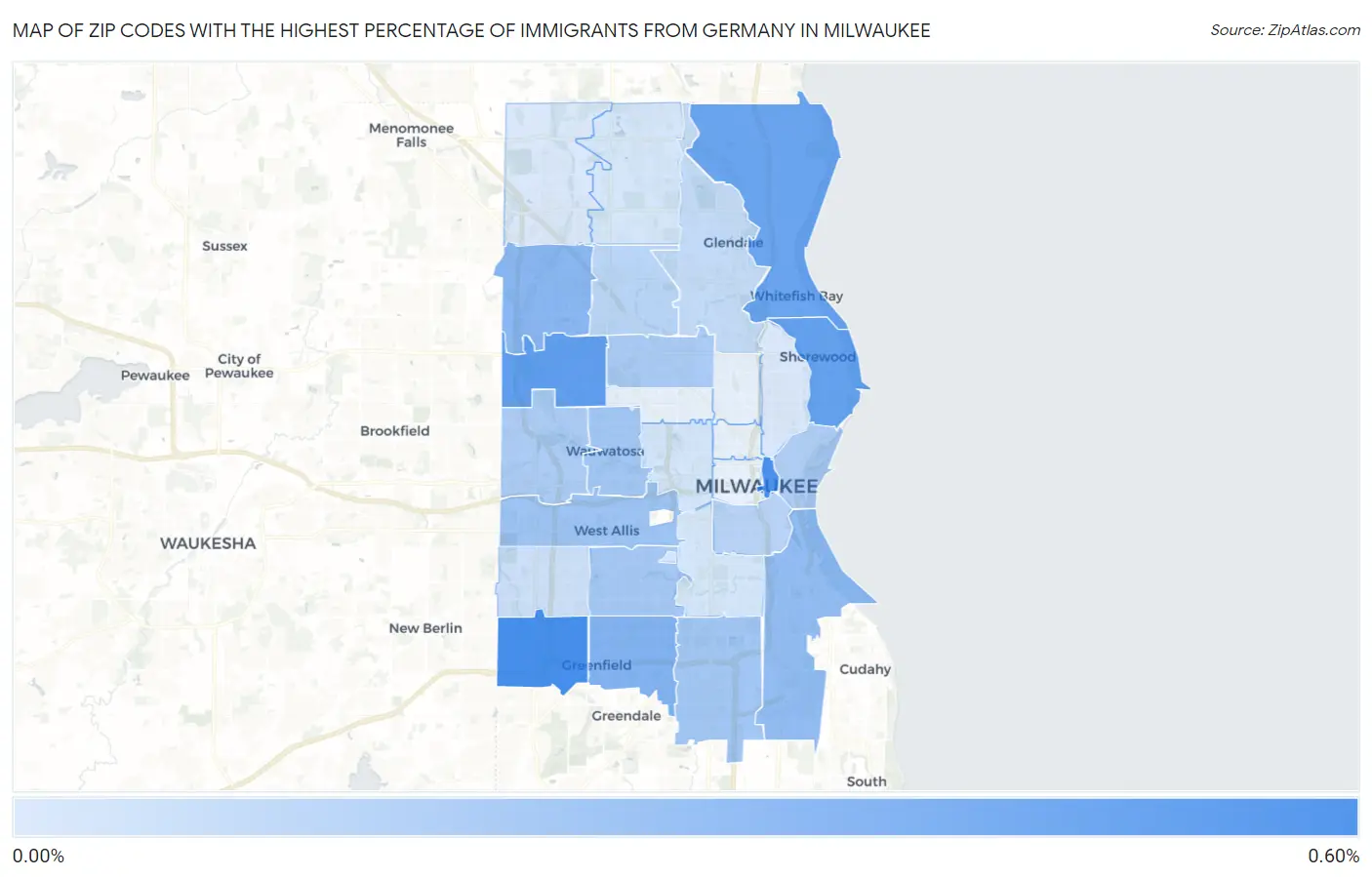 Zip Codes with the Highest Percentage of Immigrants from Germany in Milwaukee Map