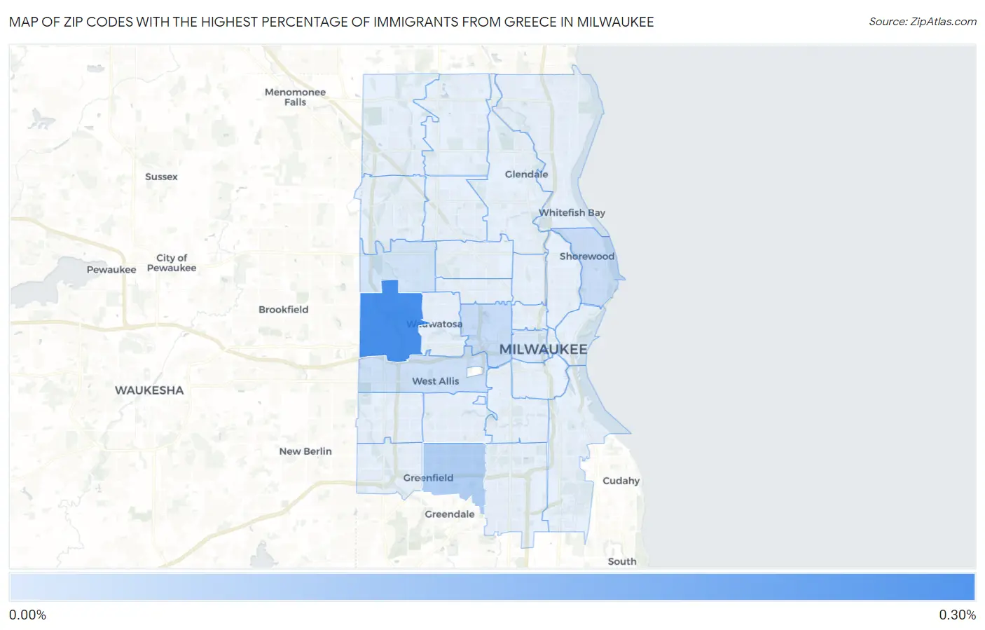 Zip Codes with the Highest Percentage of Immigrants from Greece in Milwaukee Map