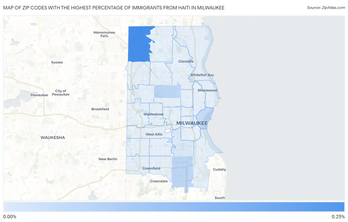 Zip Codes with the Highest Percentage of Immigrants from Haiti in Milwaukee Map