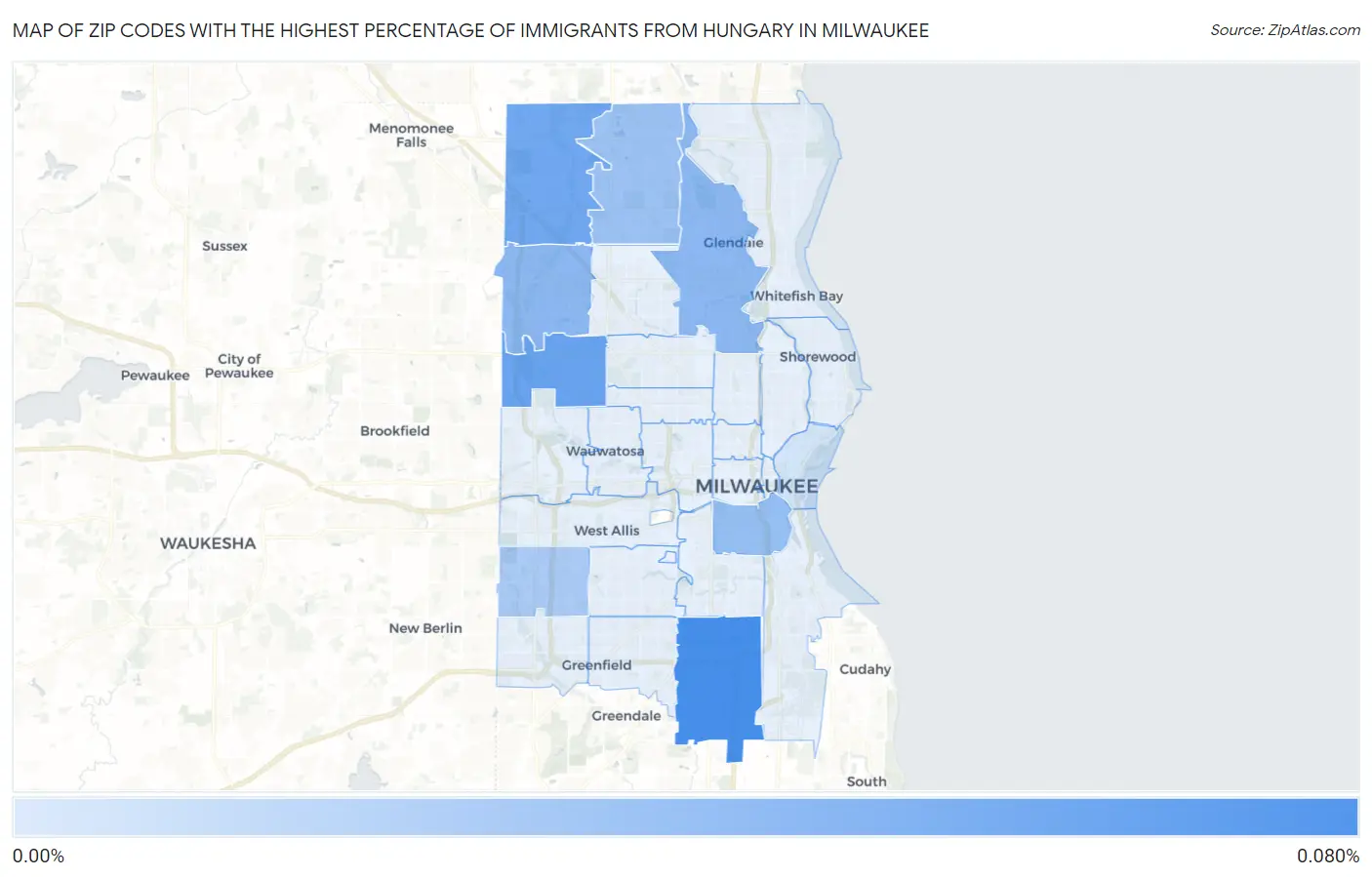 Zip Codes with the Highest Percentage of Immigrants from Hungary in Milwaukee Map