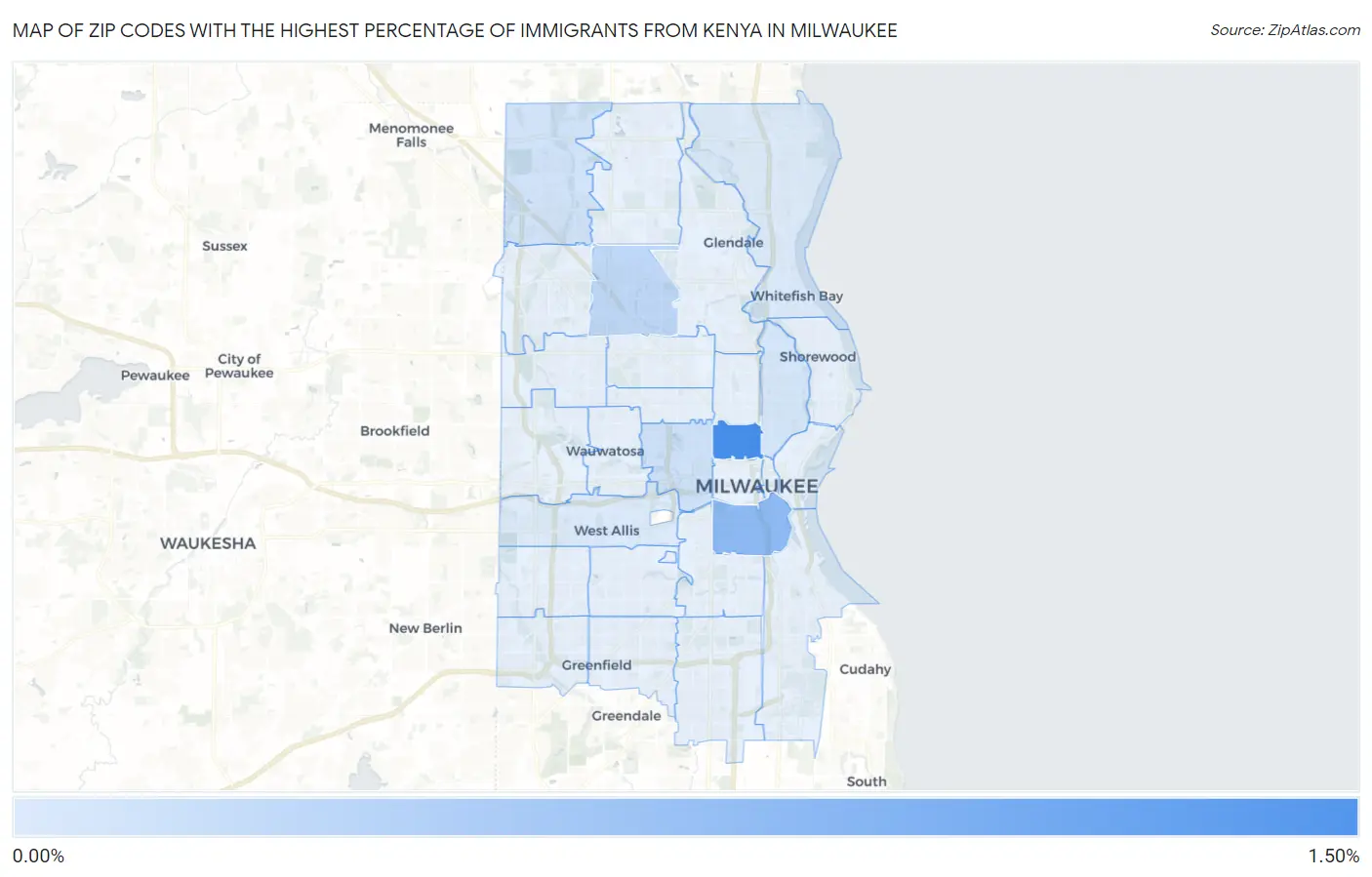 Zip Codes with the Highest Percentage of Immigrants from Kenya in Milwaukee Map