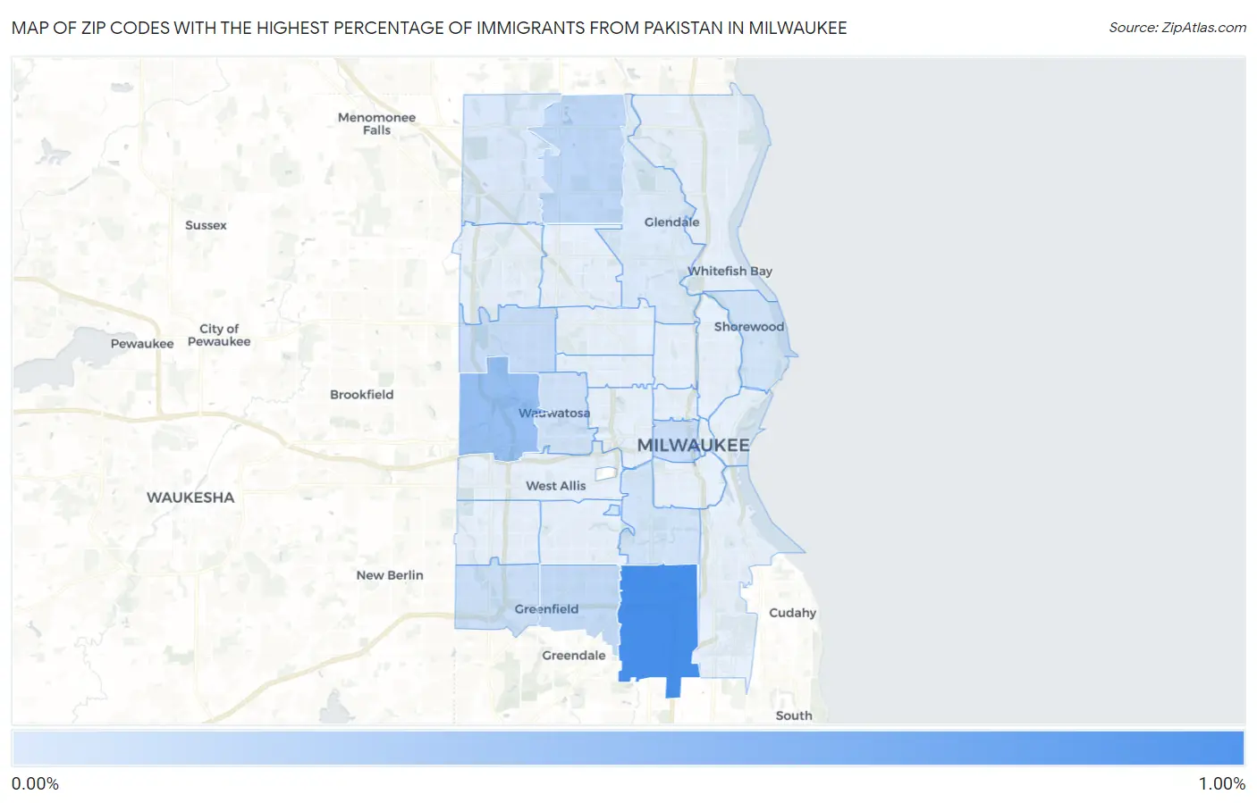 Zip Codes with the Highest Percentage of Immigrants from Pakistan in Milwaukee Map