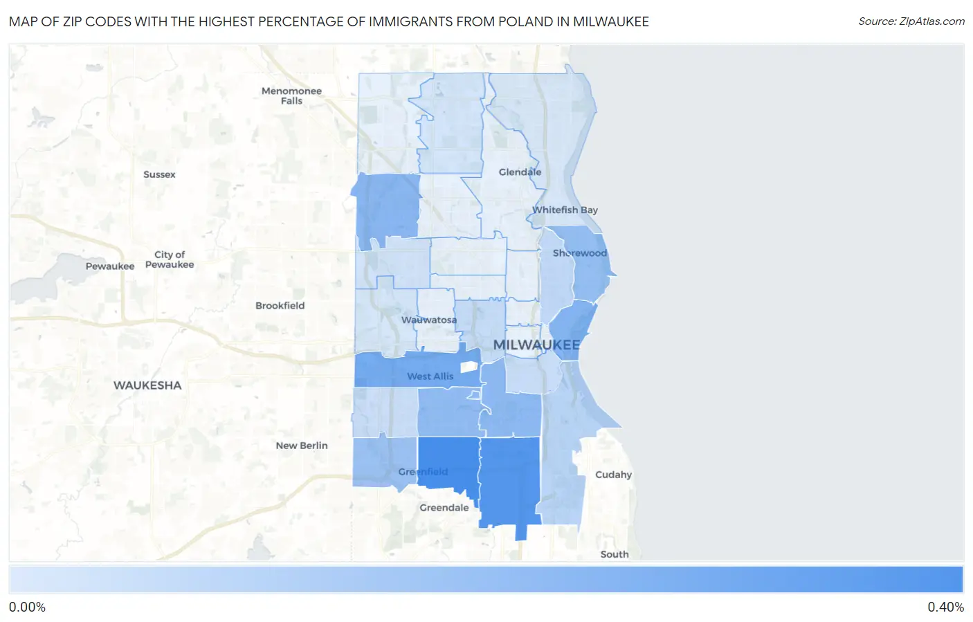 Zip Codes with the Highest Percentage of Immigrants from Poland in Milwaukee Map