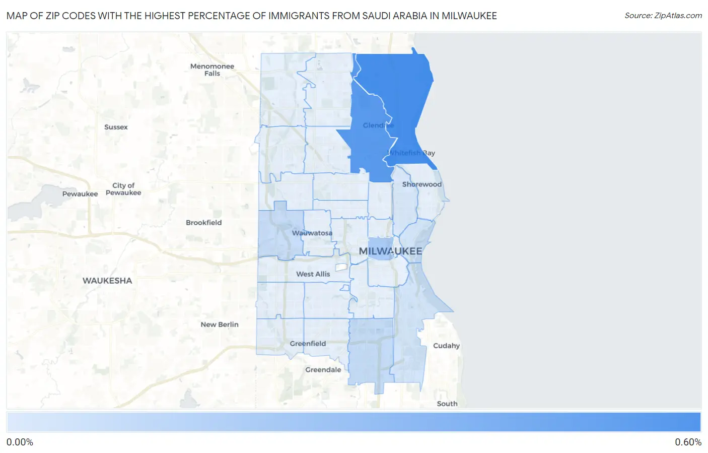 Zip Codes with the Highest Percentage of Immigrants from Saudi Arabia in Milwaukee Map