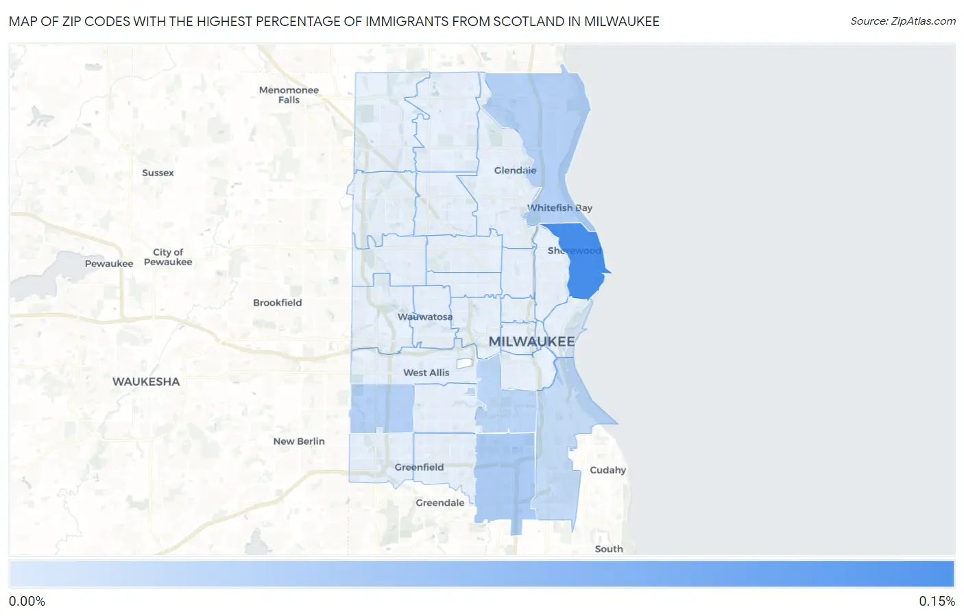 Zip Codes with the Highest Percentage of Immigrants from Scotland in Milwaukee Map