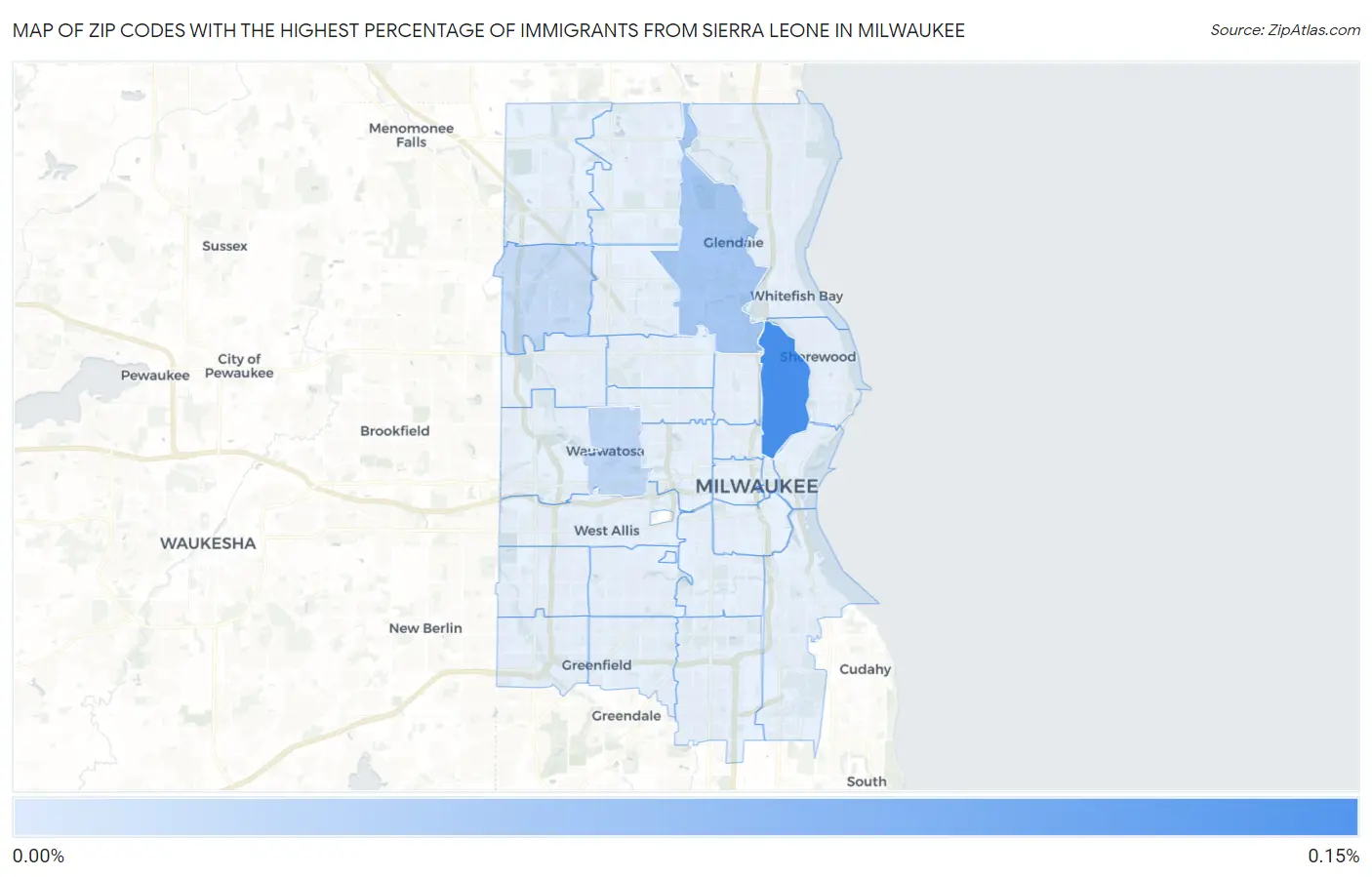 Zip Codes with the Highest Percentage of Immigrants from Sierra Leone in Milwaukee Map