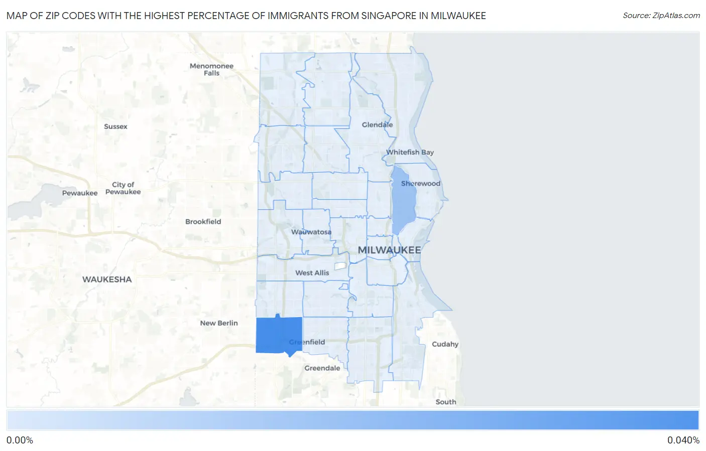 Zip Codes with the Highest Percentage of Immigrants from Singapore in Milwaukee Map