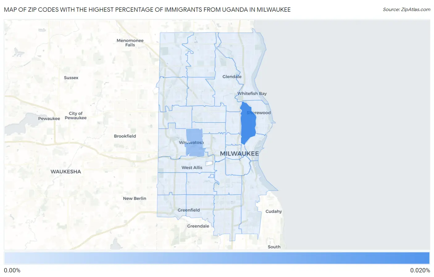 Zip Codes with the Highest Percentage of Immigrants from Uganda in Milwaukee Map