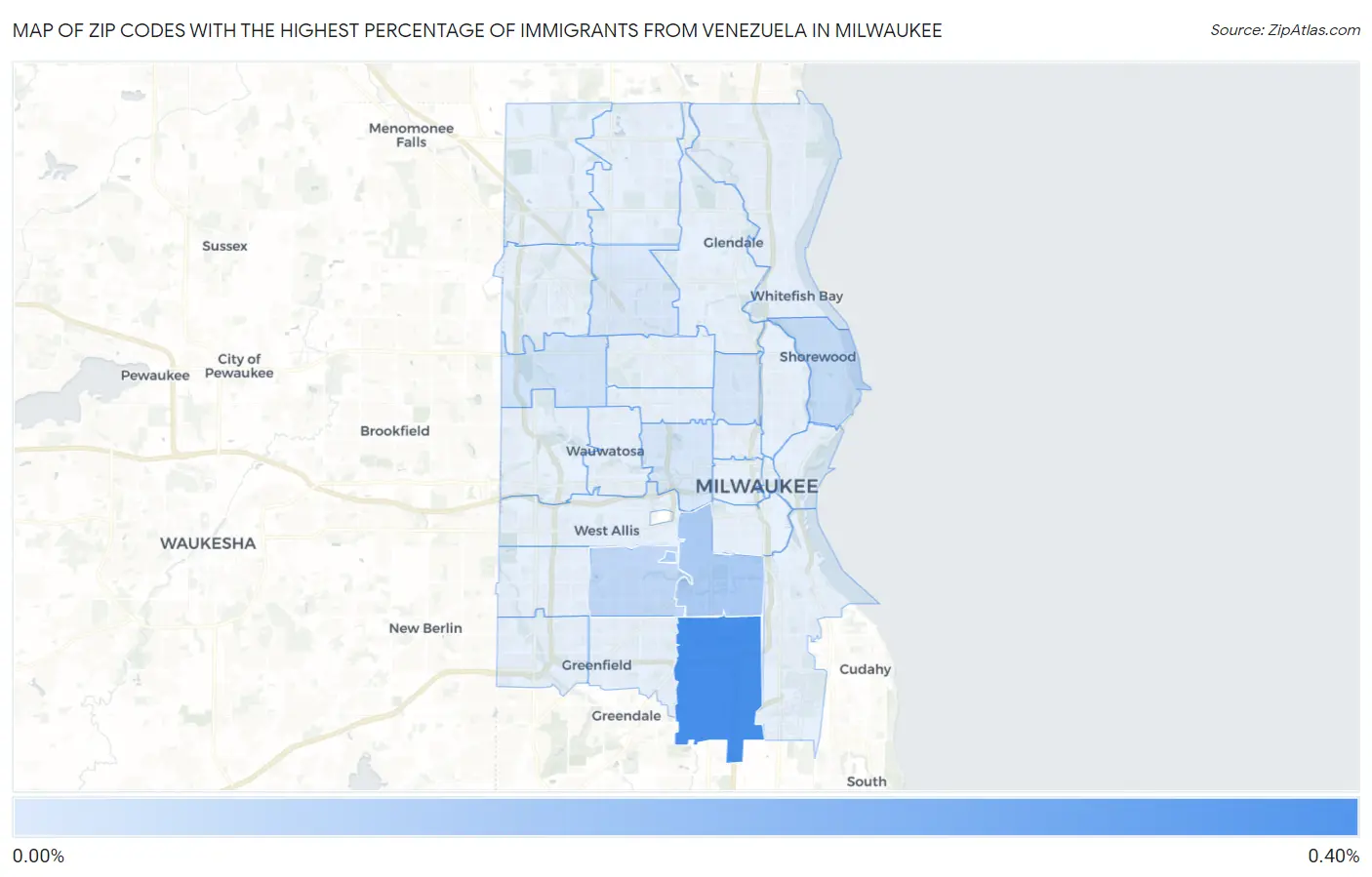 Zip Codes with the Highest Percentage of Immigrants from Venezuela in Milwaukee Map