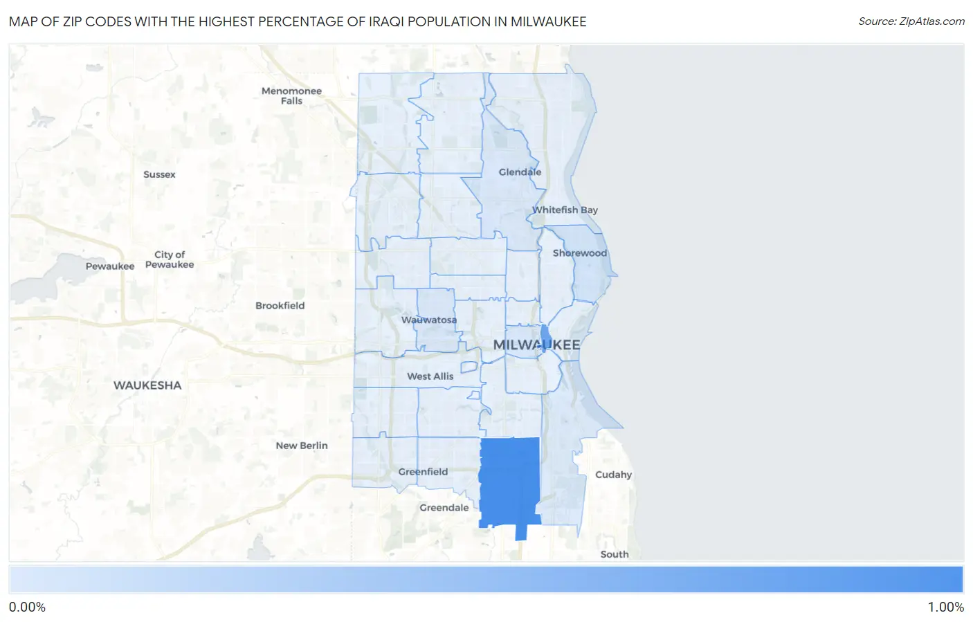 Zip Codes with the Highest Percentage of Iraqi Population in Milwaukee Map