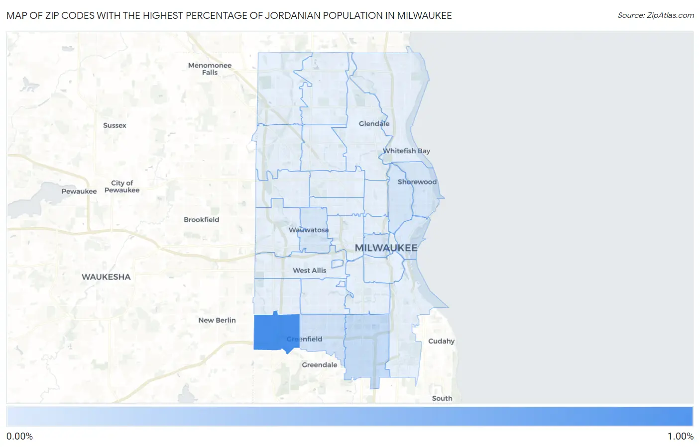 Zip Codes with the Highest Percentage of Jordanian Population in Milwaukee Map