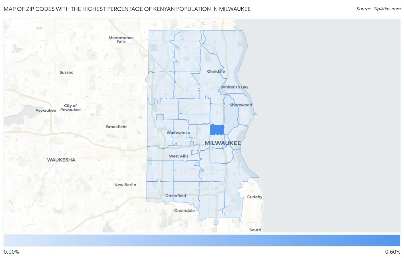 Zip Codes with the Highest Percentage of Kenyan Population in Milwaukee Map