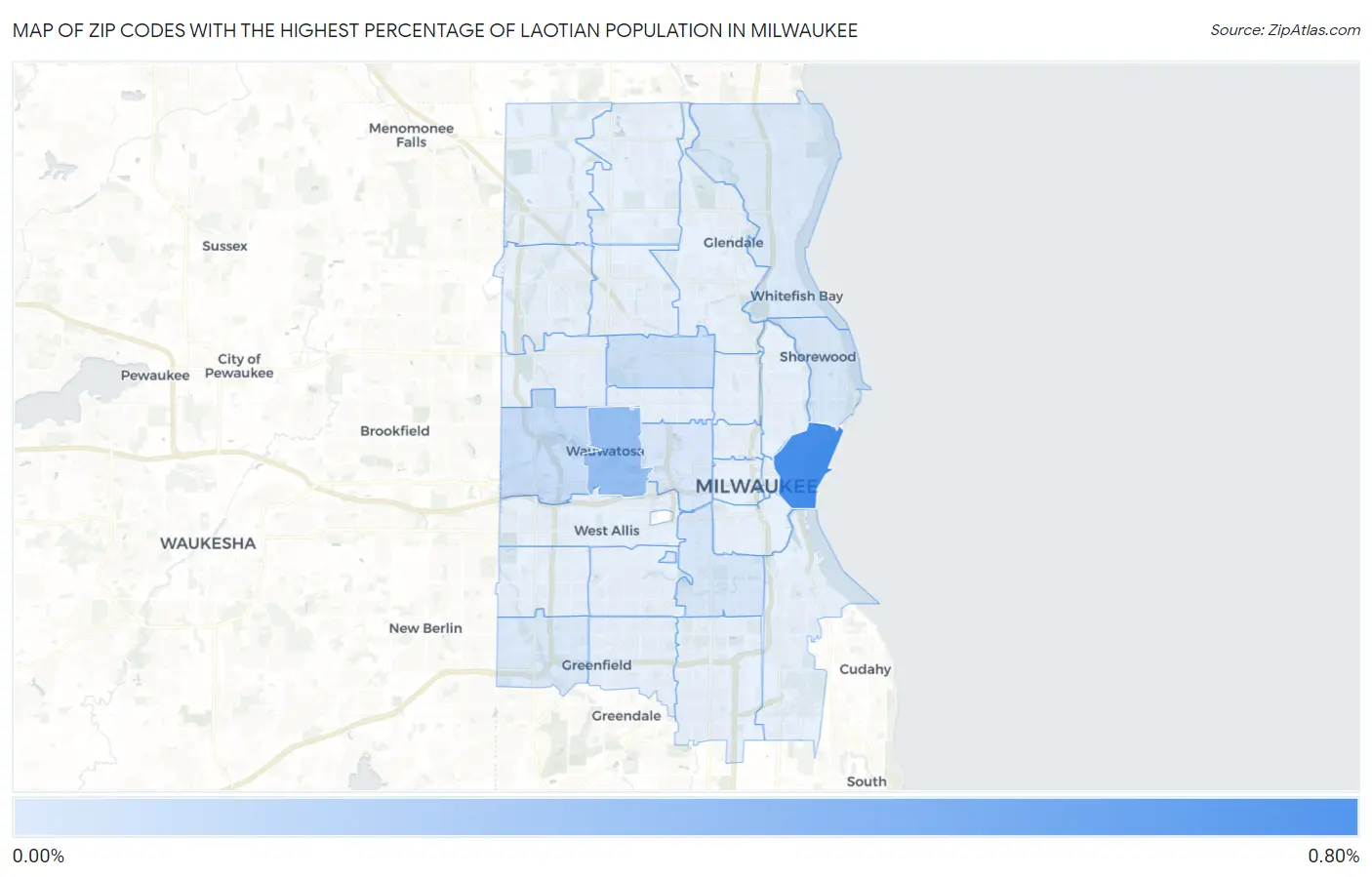 Zip Codes with the Highest Percentage of Laotian Population in Milwaukee Map