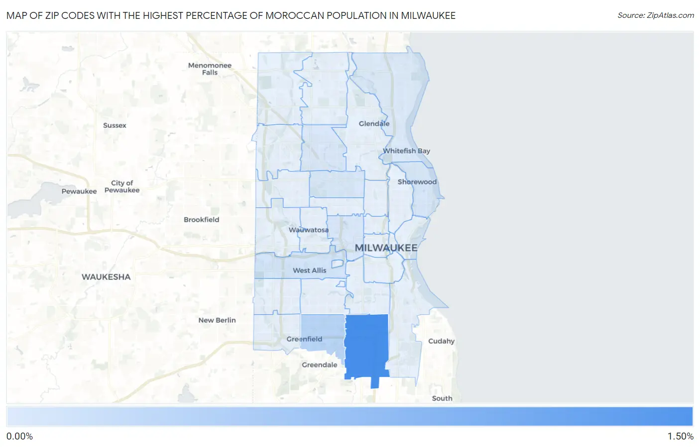 Zip Codes with the Highest Percentage of Moroccan Population in Milwaukee Map
