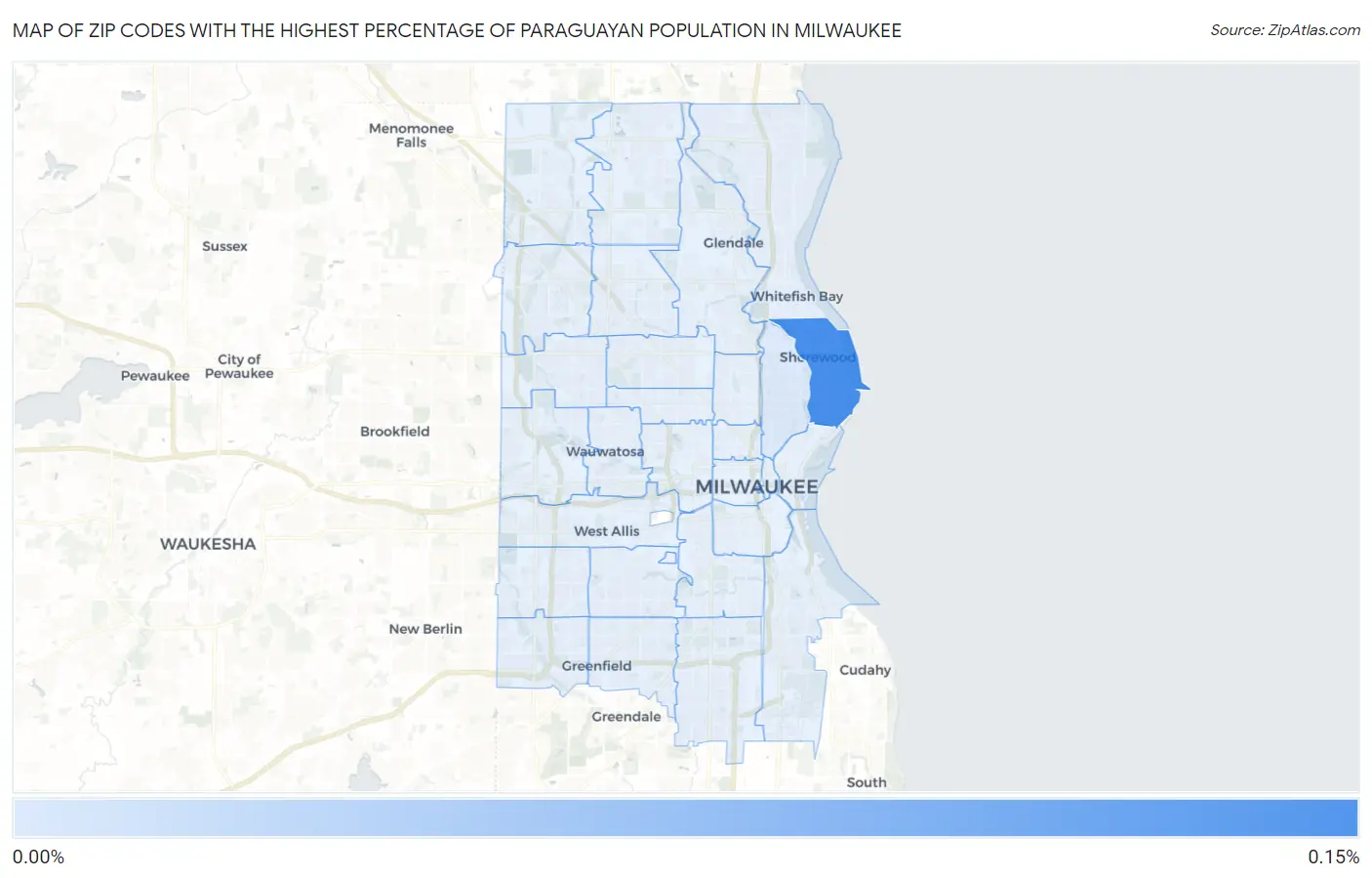 Zip Codes with the Highest Percentage of Paraguayan Population in Milwaukee Map