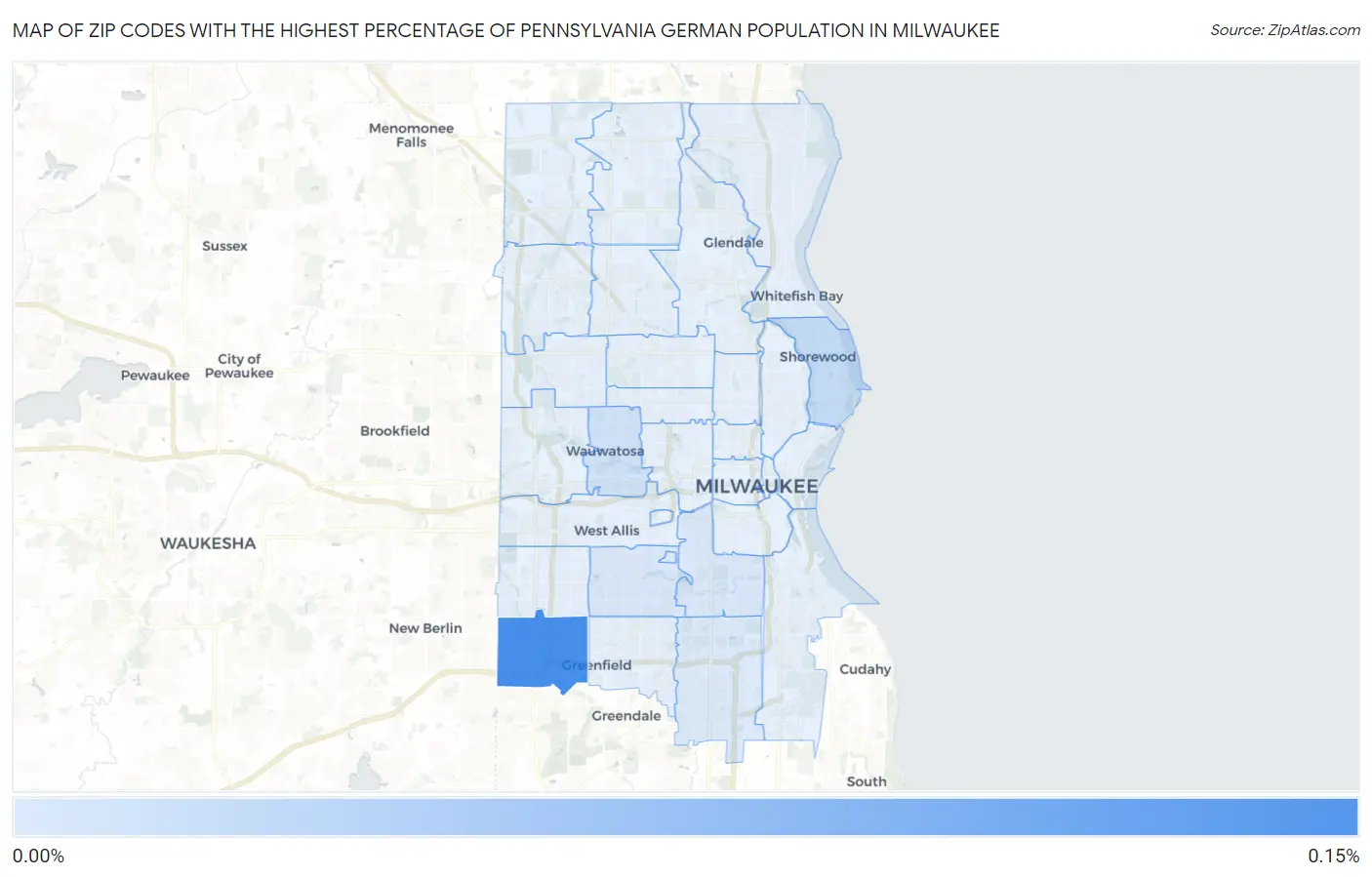 Zip Codes with the Highest Percentage of Pennsylvania German Population in Milwaukee Map