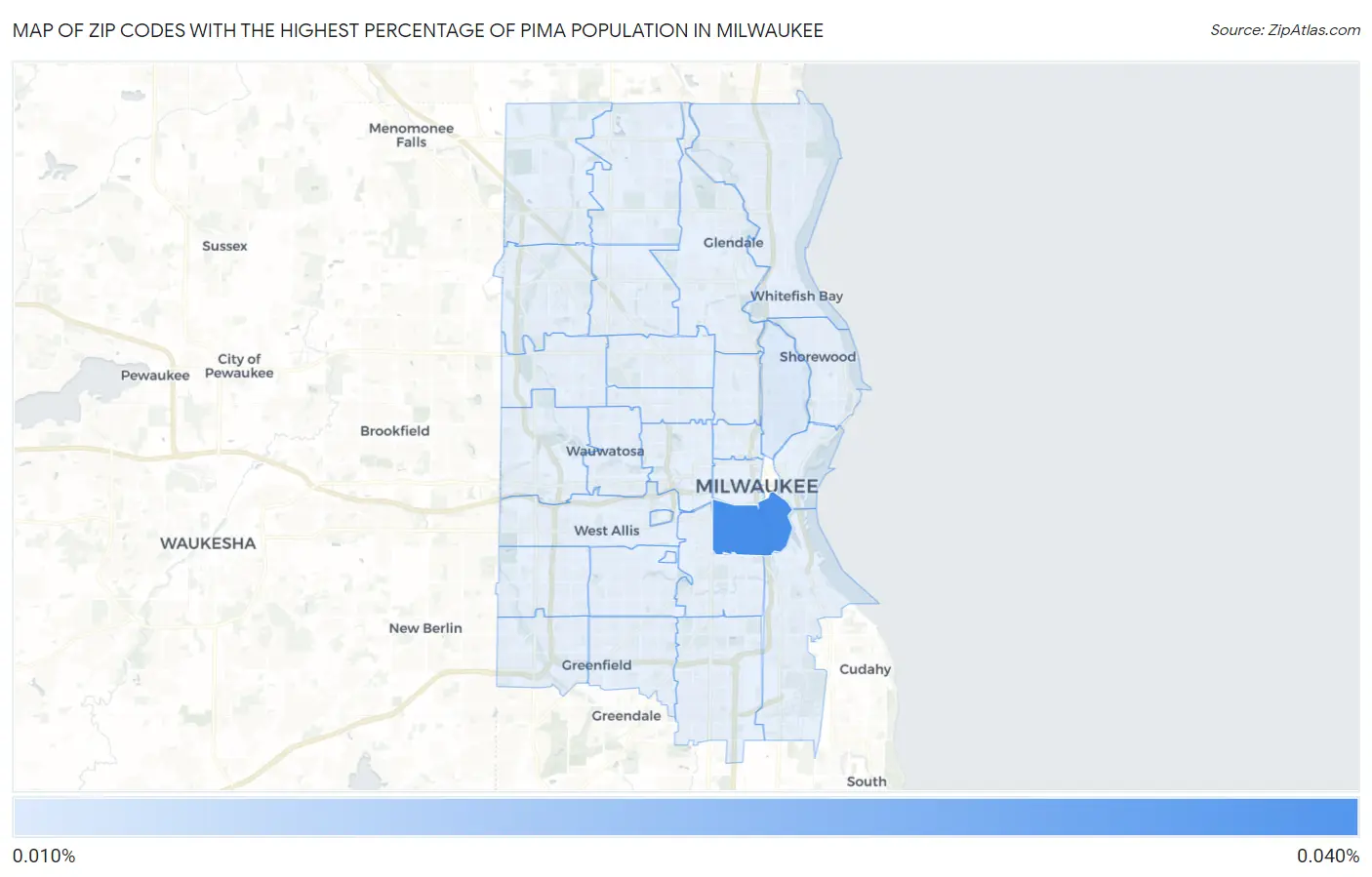 Zip Codes with the Highest Percentage of Pima Population in Milwaukee Map