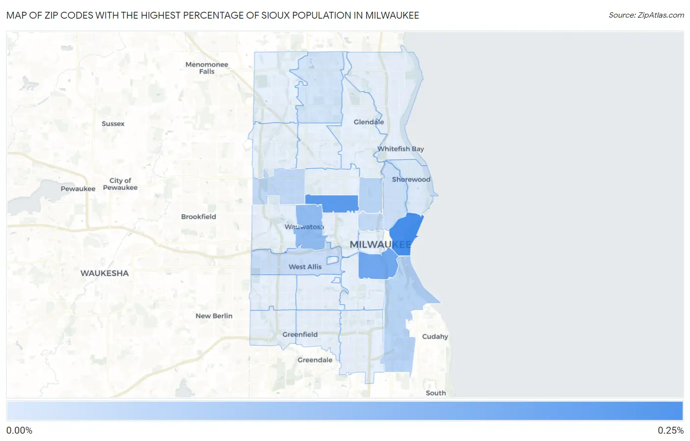 Zip Codes with the Highest Percentage of Sioux Population in Milwaukee Map