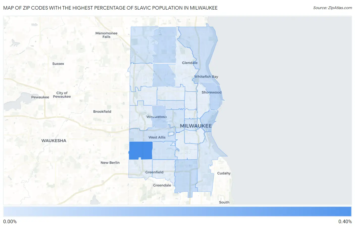 Zip Codes with the Highest Percentage of Slavic Population in Milwaukee Map