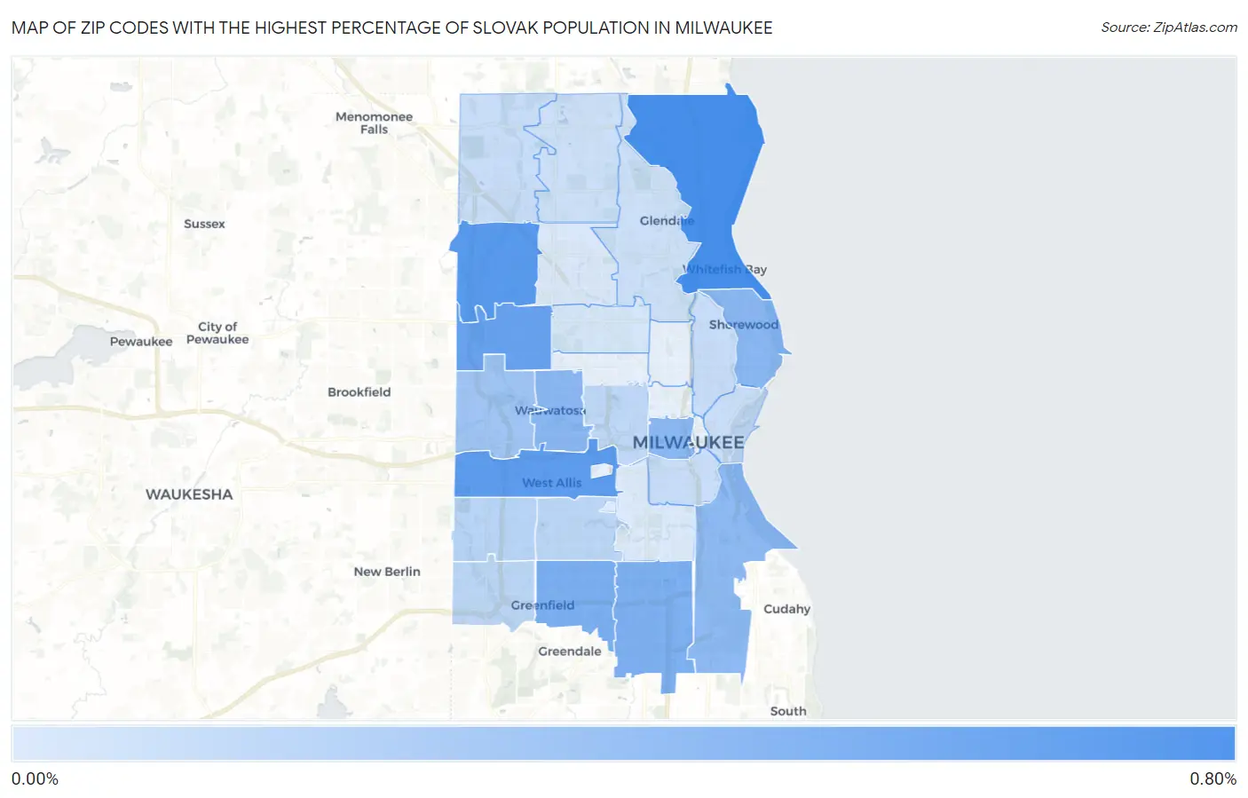Zip Codes with the Highest Percentage of Slovak Population in Milwaukee Map