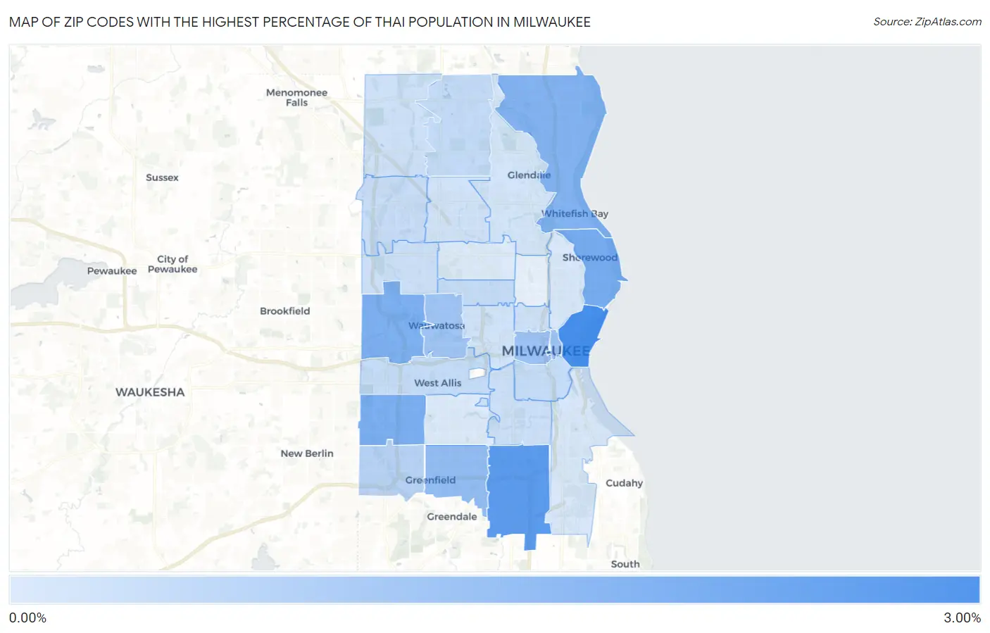 Zip Codes with the Highest Percentage of Thai Population in Milwaukee Map